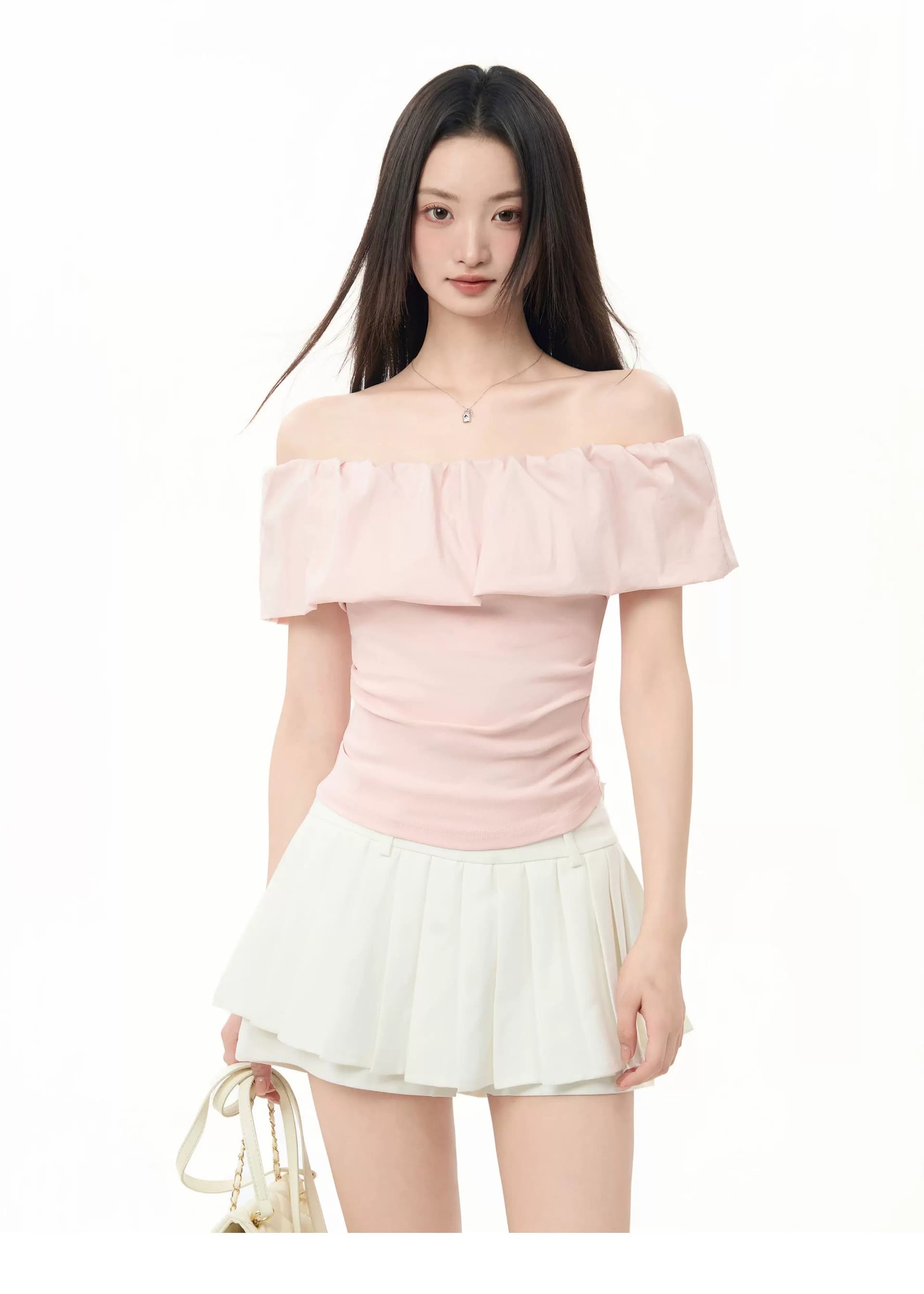 정가 경관 그림 원본 품질 프릴 오프숄더 오프숄더 반팔 티셔츠 프랑스식 맨위 상세 이미지 7