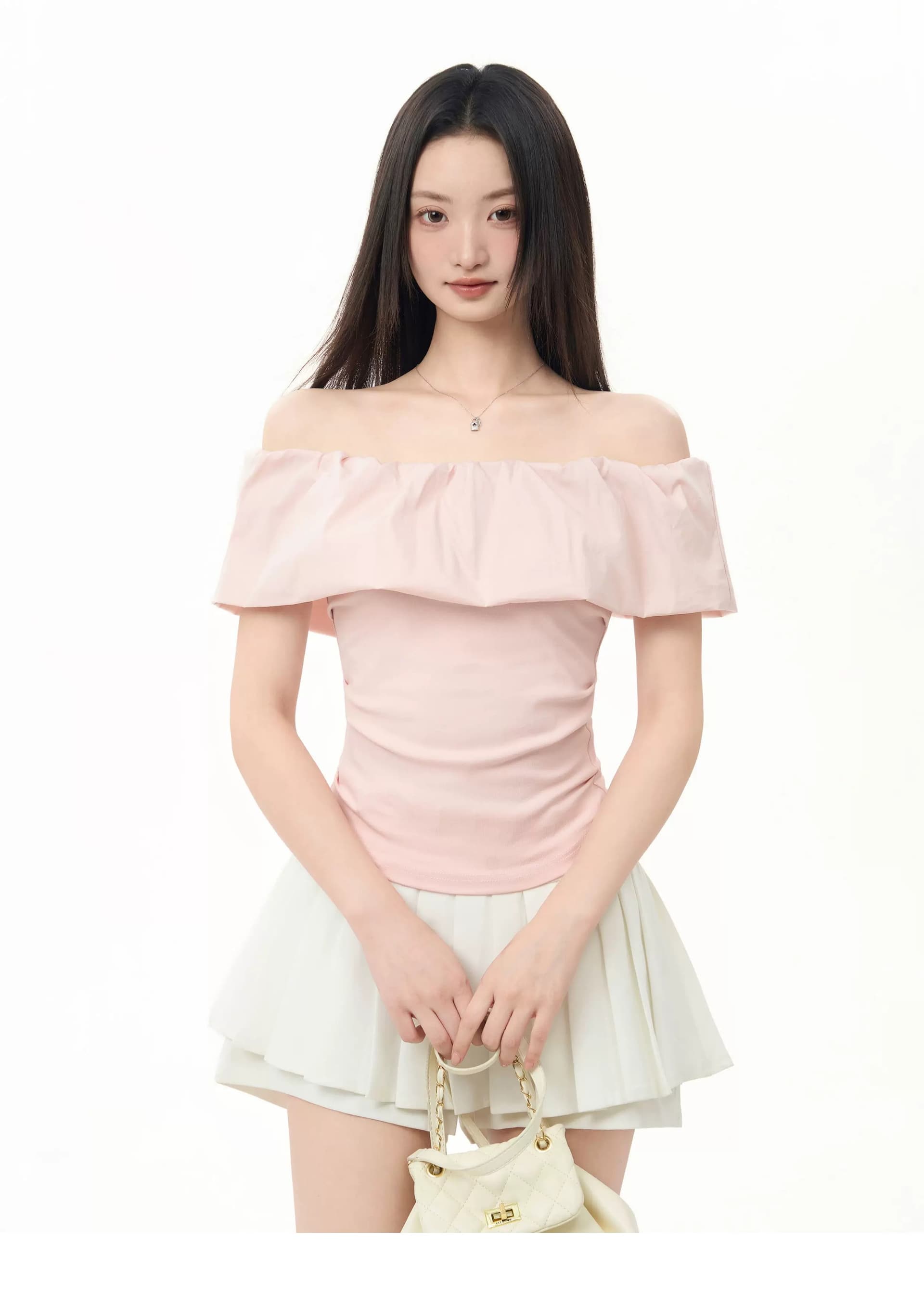 정가 경관 그림 원본 품질 프릴 오프숄더 오프숄더 반팔 티셔츠 프랑스식 맨위 상세 이미지 8