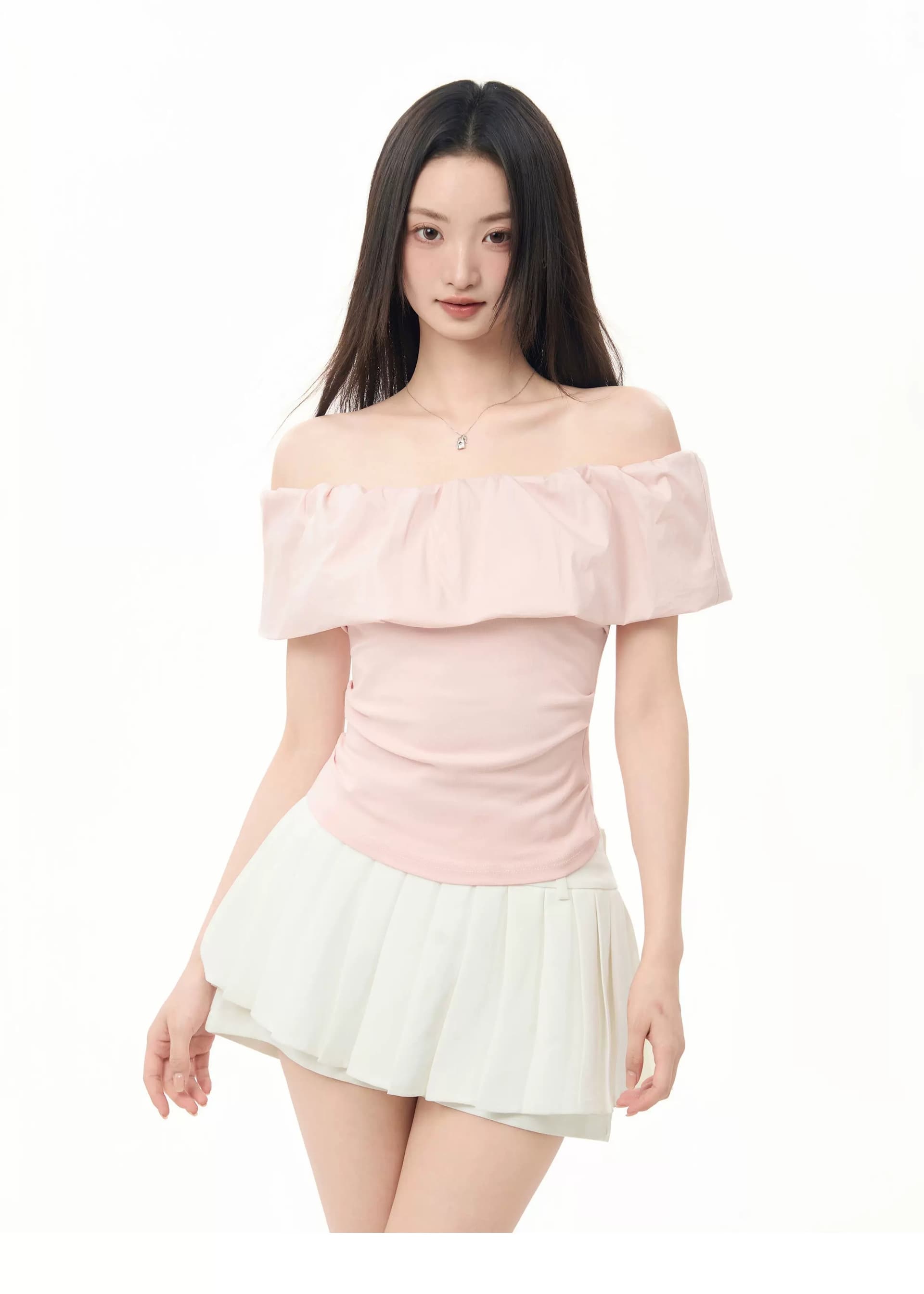 정가 경관 그림 원본 품질 프릴 오프숄더 오프숄더 반팔 티셔츠 프랑스식 맨위 상세 이미지 9
