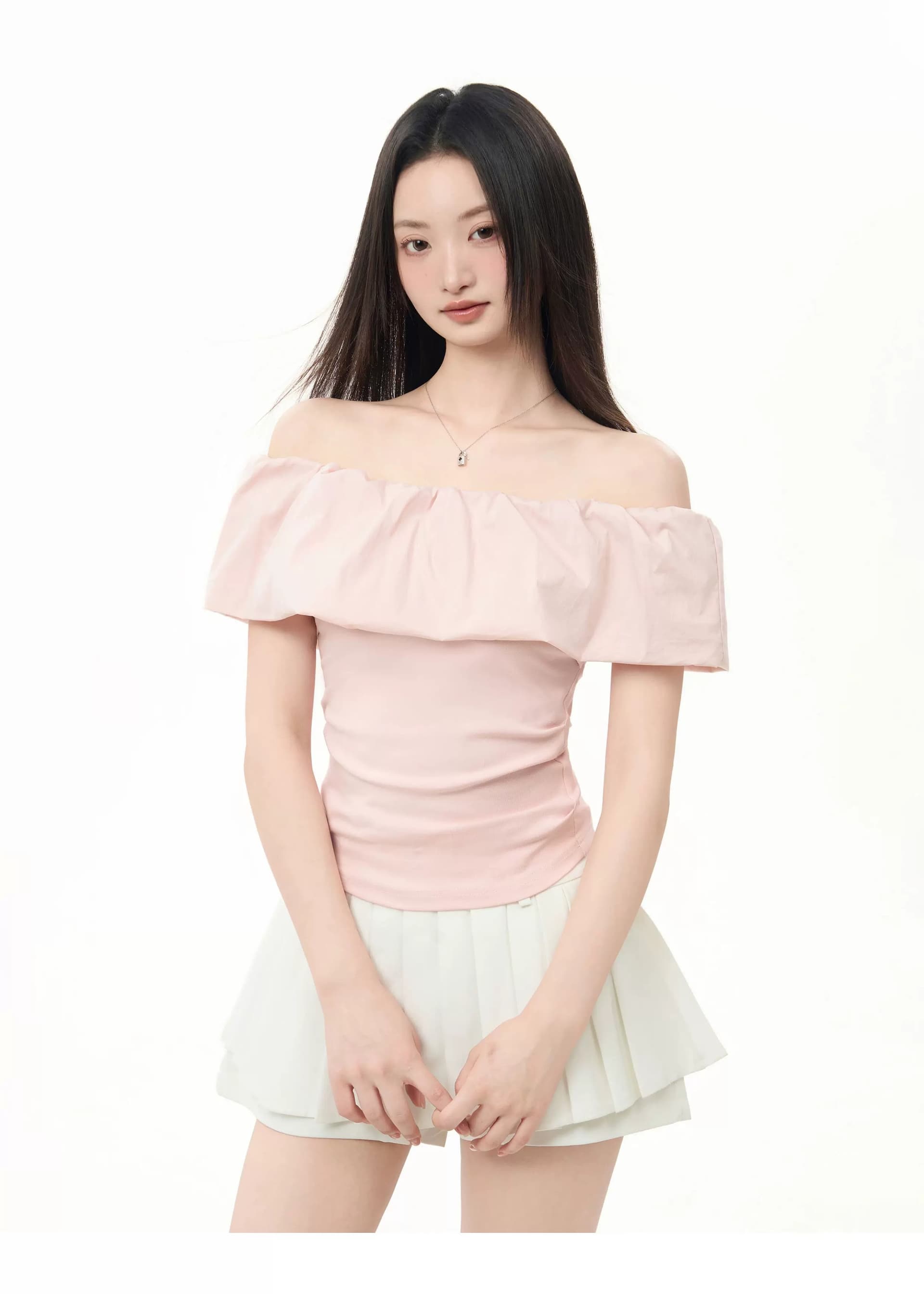 정가 경관 그림 원본 품질 프릴 오프숄더 오프숄더 반팔 티셔츠 프랑스식 맨위 상세 이미지 10