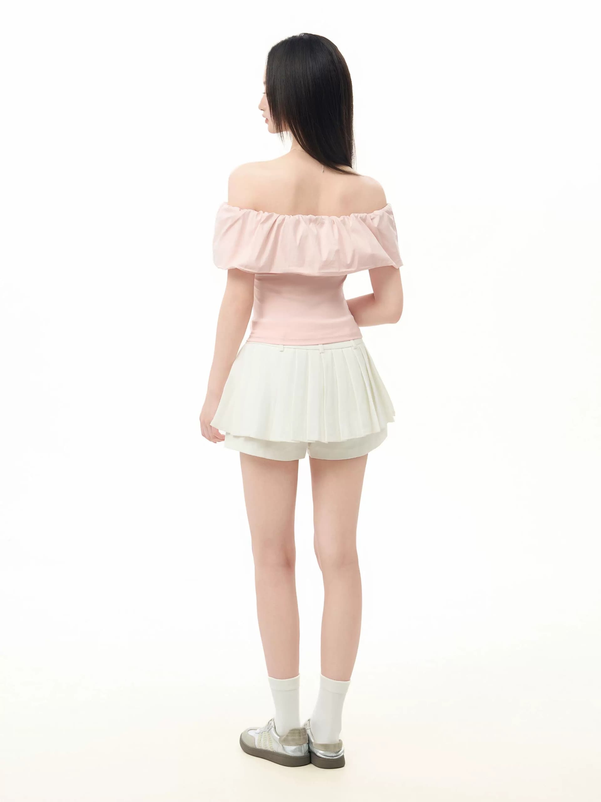 정가 경관 그림 원본 품질 프릴 오프숄더 오프숄더 반팔 티셔츠 프랑스식 맨위 상세 이미지 12