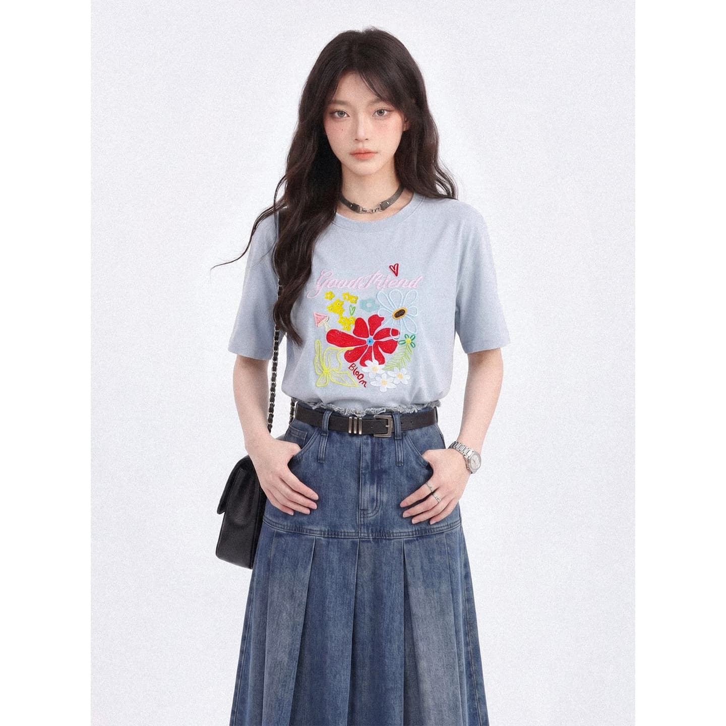 경관 그림 원본 품질 여름 새로운 디자인 센스 꽃 프린트 반팔 티셔츠 맨위 이미지 4