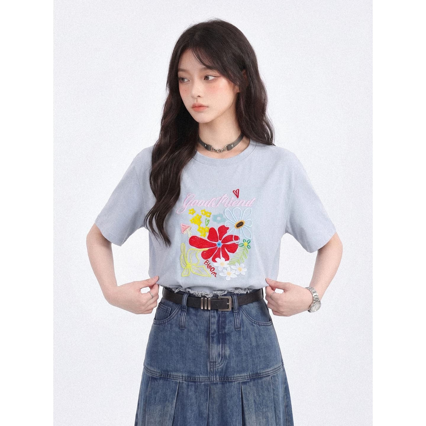 경관 그림 원본 품질 여름 새로운 디자인 센스 꽃 프린트 반팔 티셔츠 맨위 이미지 5