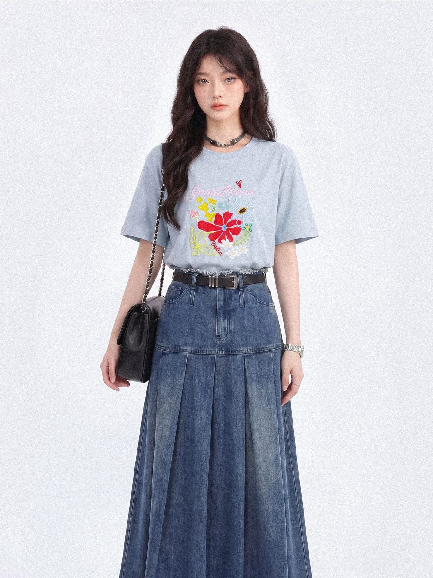 경관 그림 원본 품질 여름 새로운 디자인 센스 꽃 프린트 반팔 티셔츠 맨위 상세 이미지 9