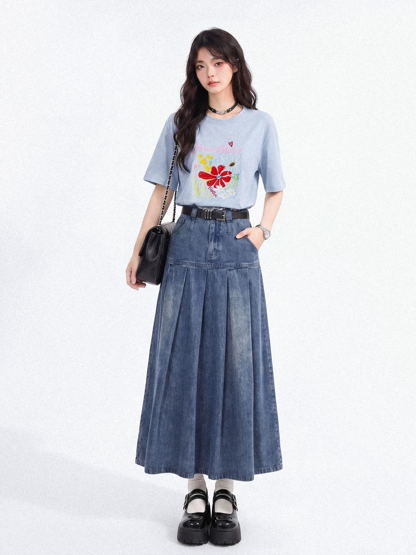 경관 그림 원본 품질 여름 새로운 디자인 센스 꽃 프린트 반팔 티셔츠 맨위 상세 이미지 11