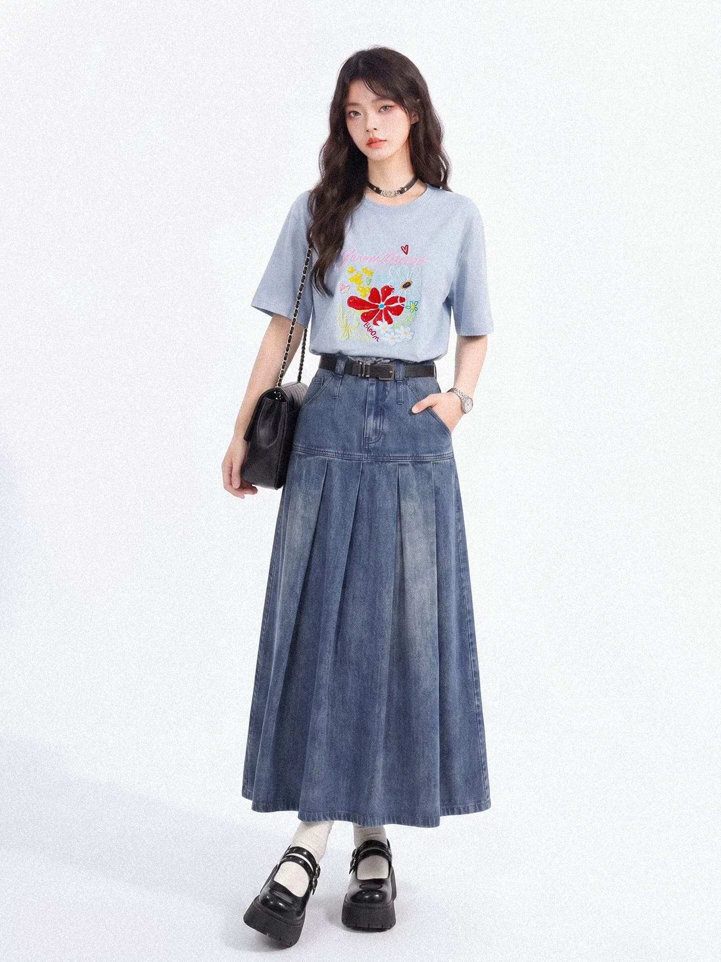 경관 그림 원본 품질 여름 새로운 디자인 센스 꽃 프린트 반팔 티셔츠 맨위 상세 이미지 13