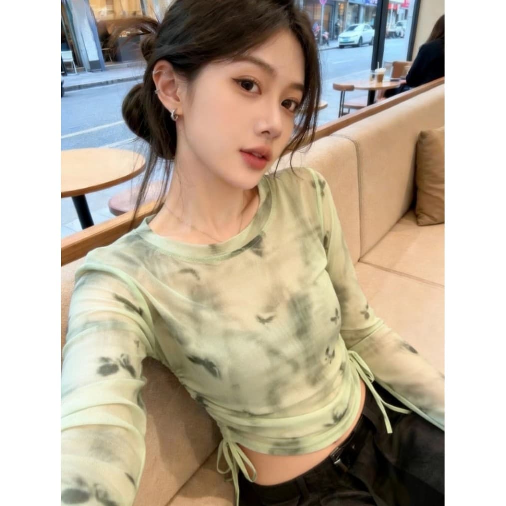 원본 품질 헤일로 염색 나비 긴팔 티셔츠 여성 새로운 펌프 Pleat 자외선 차단 블라우스 상세 이미지 6