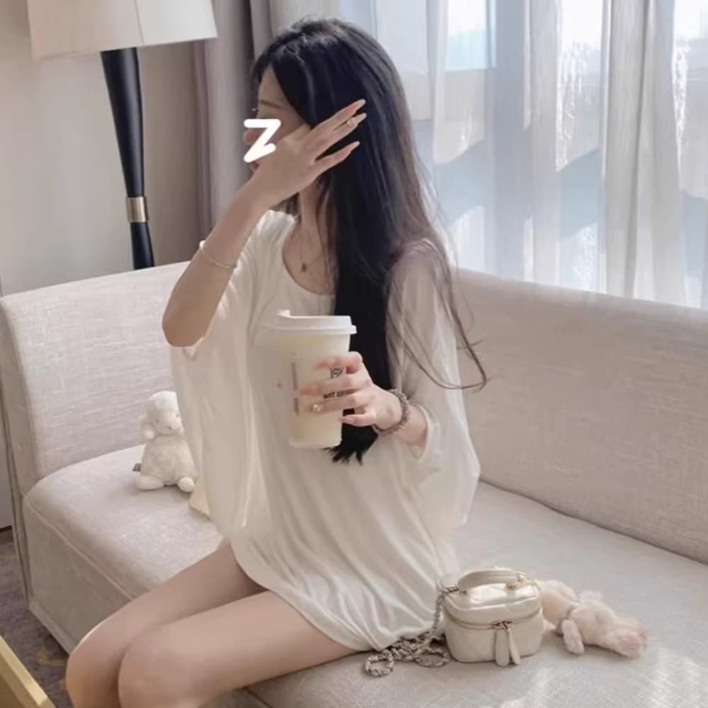 원본 품질 오래된 돈 바람 새로운 단어 여름 부드러운 모달 면 자외선 차단 티셔츠 이미지 5