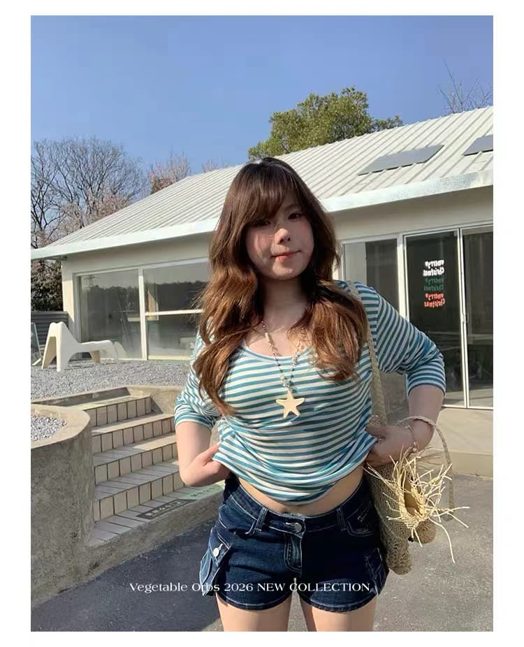 정가 경관 그림 원본 품질 디자인 센스 마 오래된 로우 웨이스트 주머니 데님 반바지 상세 이미지 13