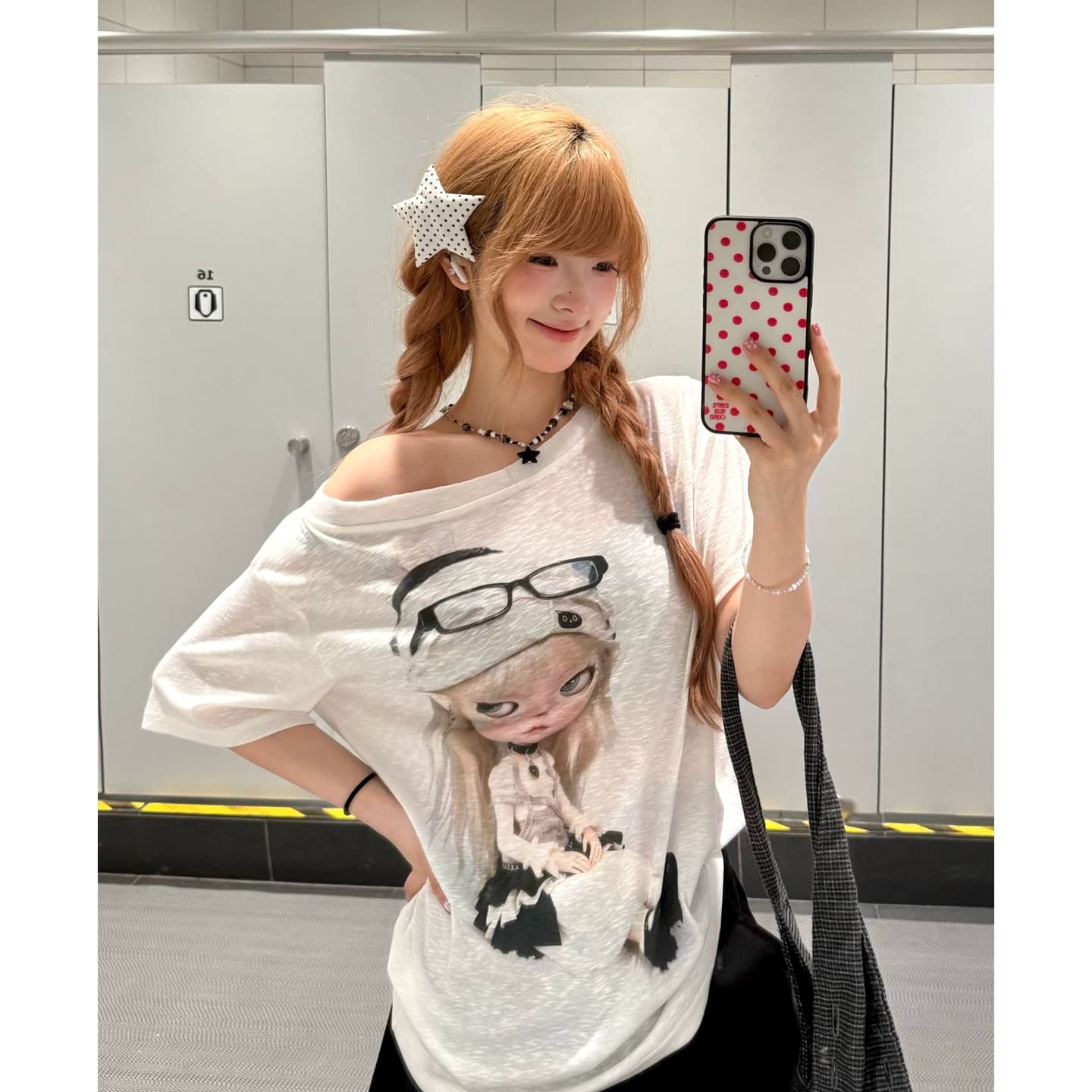 원본 것 레트로 한 부서 비스듬한 어깨 반팔 티셔츠 여성 자외선 차단 블라우스 맨위 이미지 2