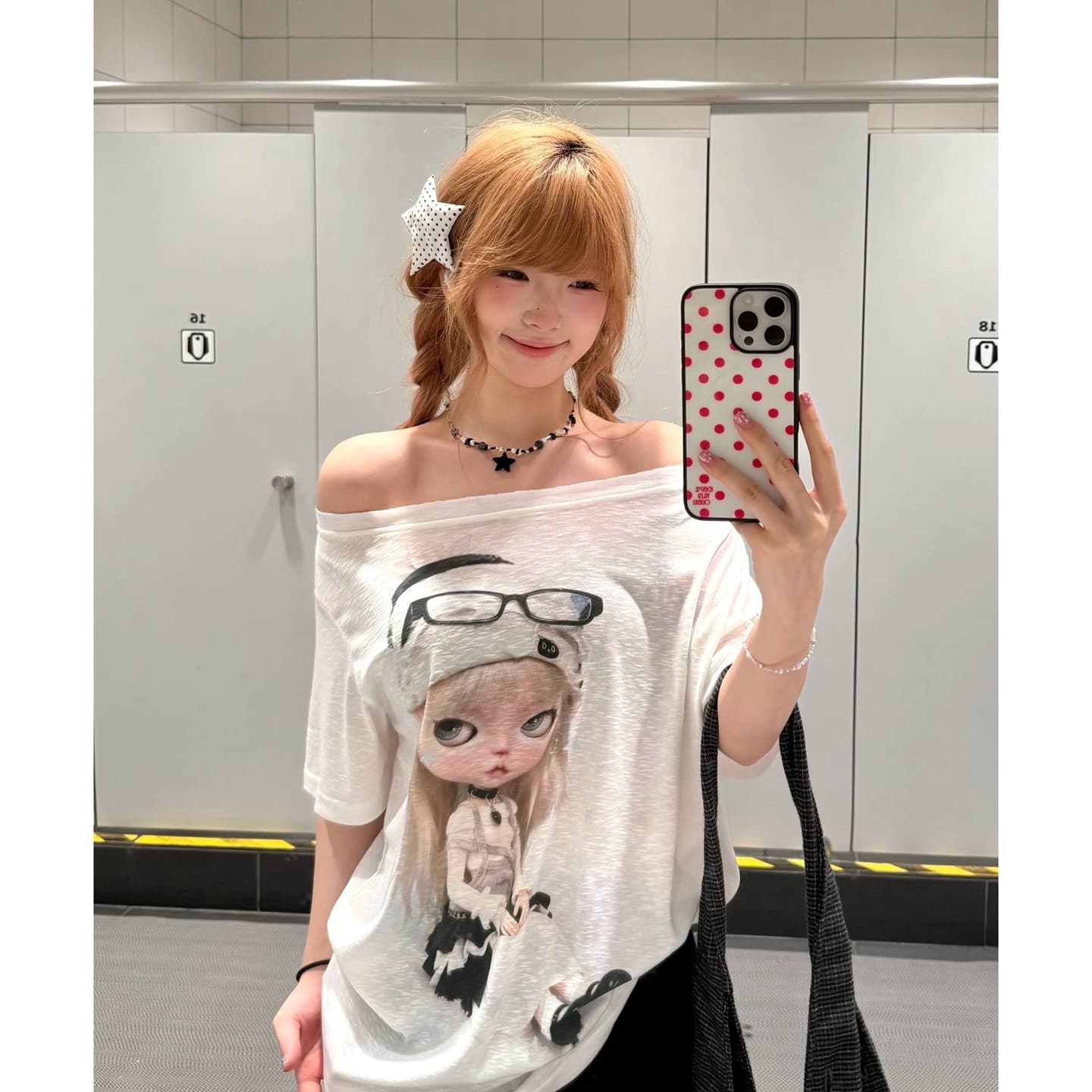 원본 것 레트로 한 부서 비스듬한 어깨 반팔 티셔츠 여성 자외선 차단 블라우스 맨위 이미지 3