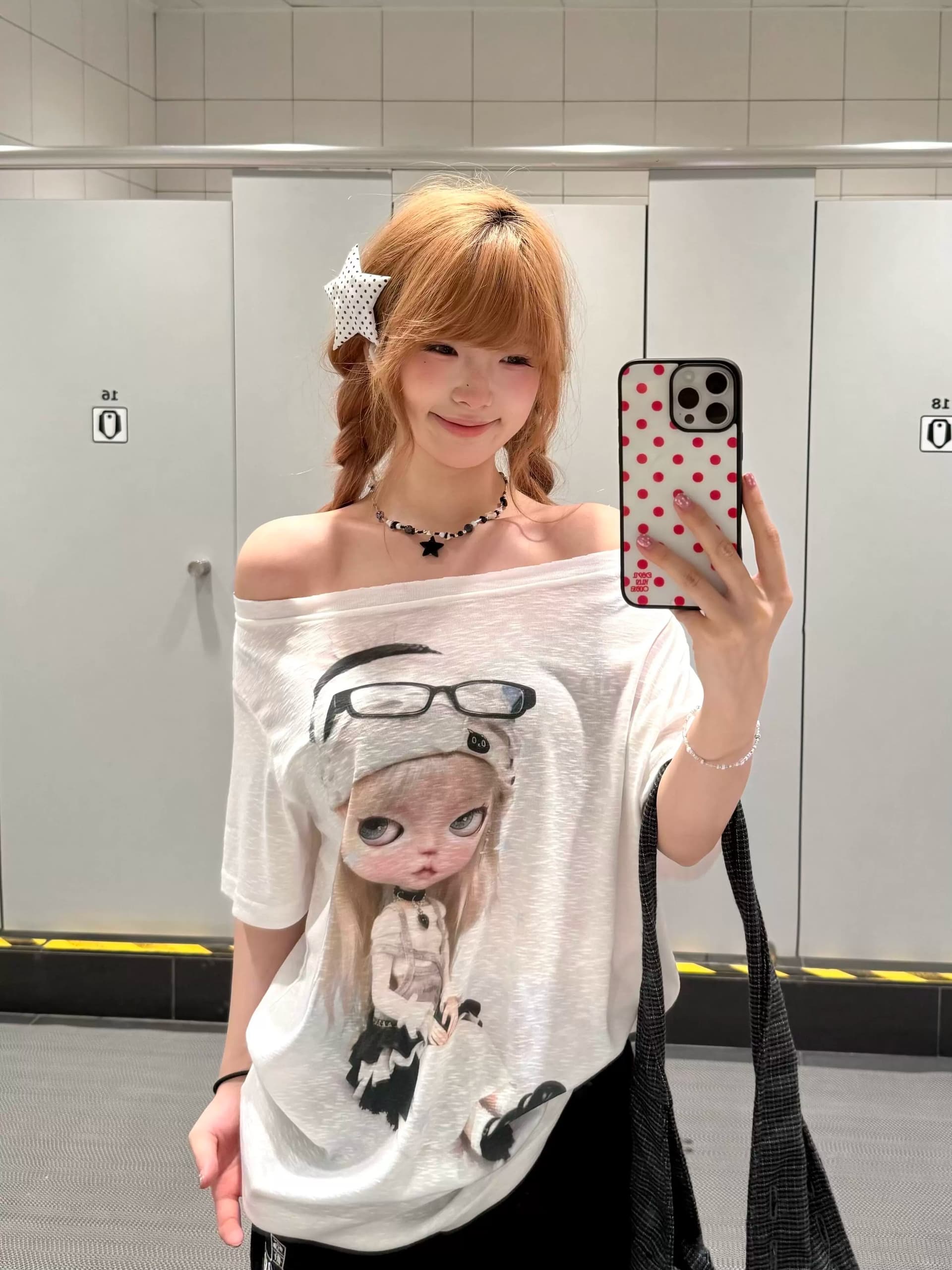 원본 것 레트로 한 부서 비스듬한 어깨 반팔 티셔츠 여성 자외선 차단 블라우스 맨위 상세 이미지 9