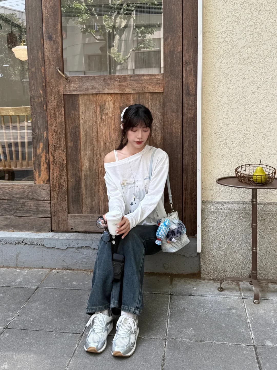 경관 그림 원본 것 디자인 센스 프린트 긴팔 자외선 차단 블라우스 소나무 비스듬한 어깨 의류 상세 이미지 10