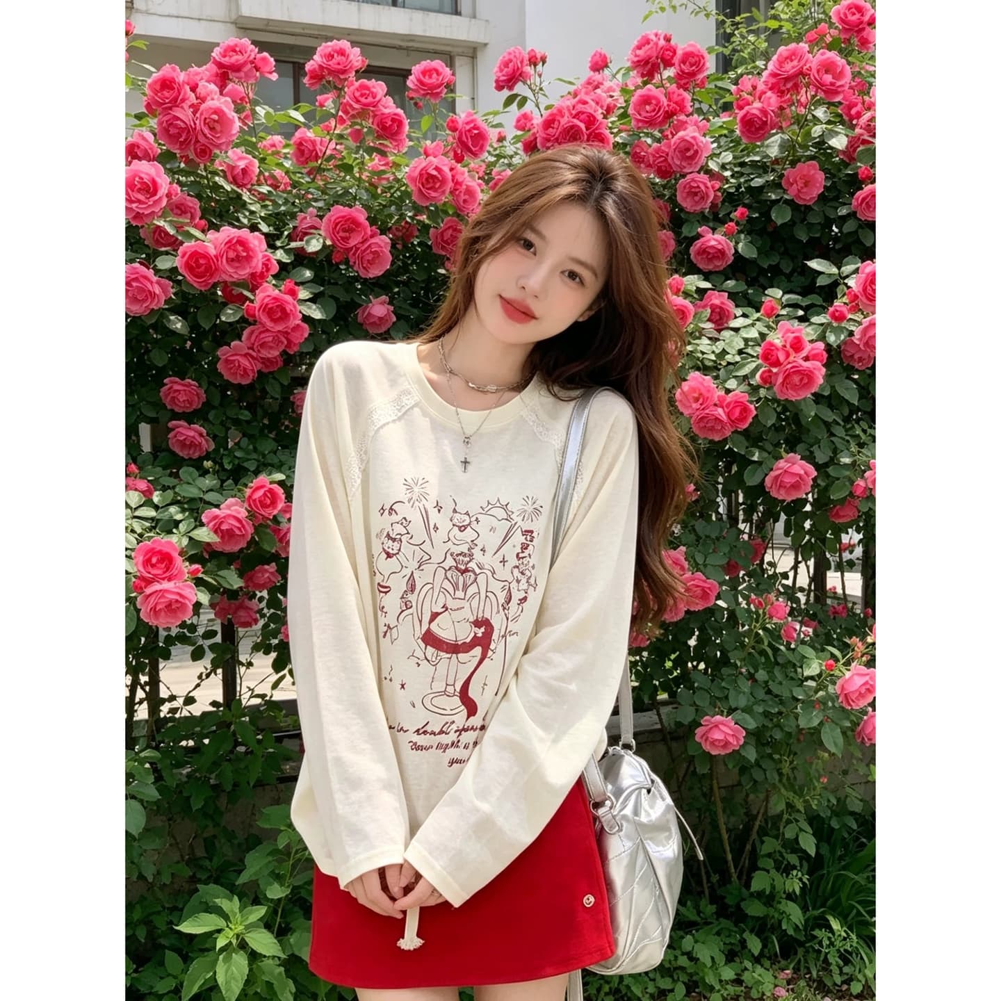 정가 경관 그림 원본 것 얇은 스타일 긴팔 티셔츠 여성 초기 가을 루즈핏 자외선 차단 블라우스 이미지 3