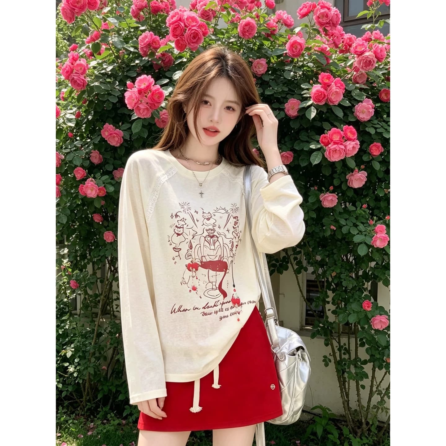 정가 경관 그림 원본 것 얇은 스타일 긴팔 티셔츠 여성 초기 가을 루즈핏 자외선 차단 블라우스 이미지 4