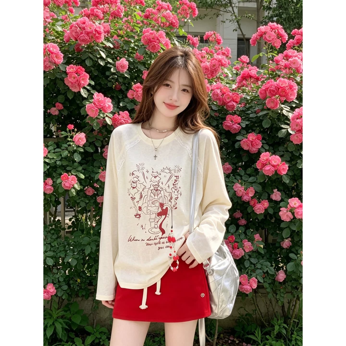 정가 경관 그림 원본 것 얇은 스타일 긴팔 티셔츠 여성 초기 가을 루즈핏 자외선 차단 블라우스