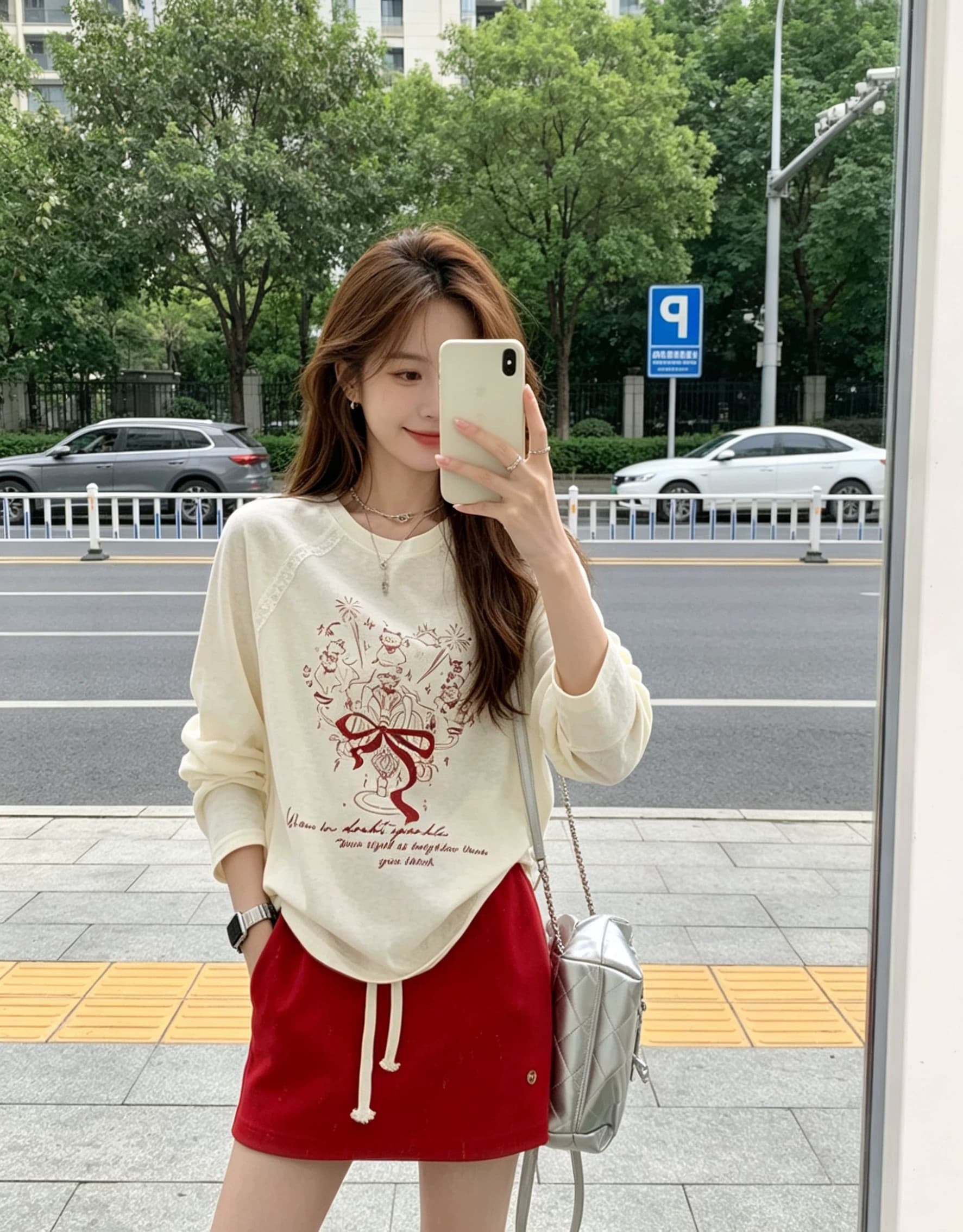 정가 경관 그림 원본 것 얇은 스타일 긴팔 티셔츠 여성 초기 가을 루즈핏 자외선 차단 블라우스 상세 이미지 4