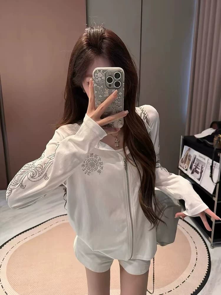 원본 것 알파벳 핫픽스 자외선 차단 의류 여성 여름 루즈핏 지퍼 맨위 서비스 상세 이미지 7