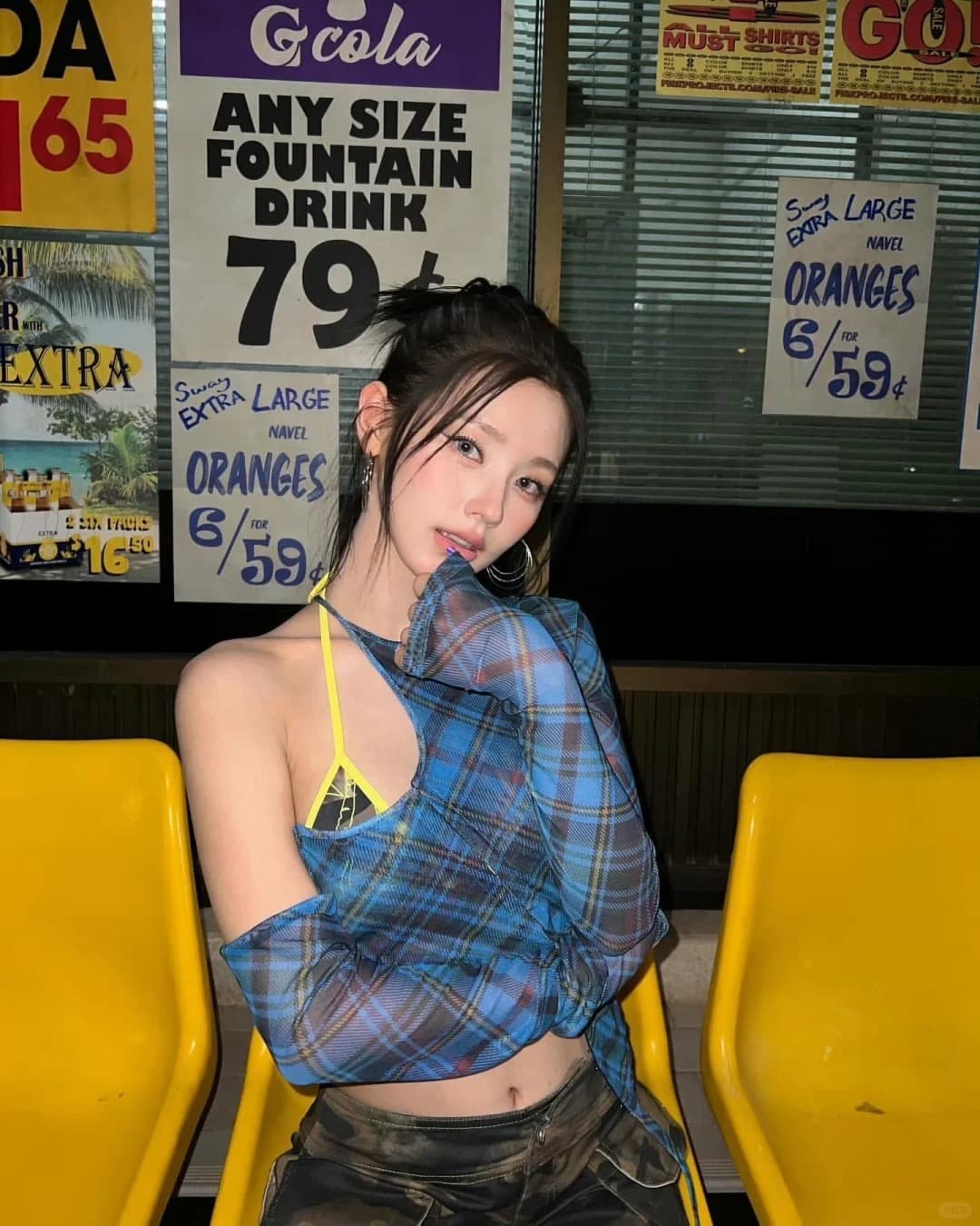 정가 경관 그림 원본 품질 체크무늬 불규칙 오프숄더 티셔츠 여성 몸매 가꾸기 긴팔 맨위 상세 이미지 8