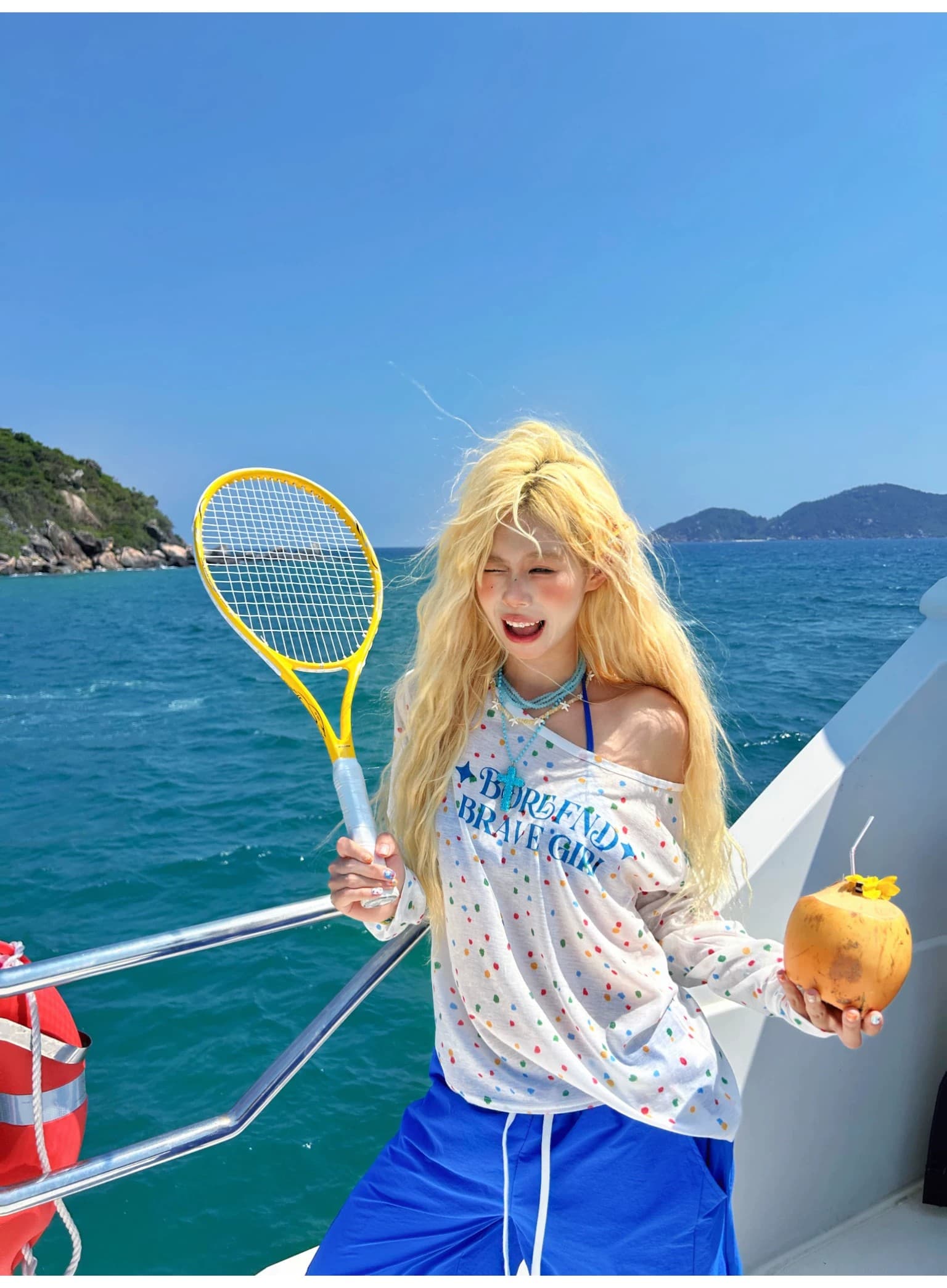 아메리칸 레트로 핫걸 바람 도트 무늬 알파벳 프린트 루즈핏 다용도 자외선 차단 블라우스 긴팔 티셔츠 여성 의류 맨위 상세 이미지 6