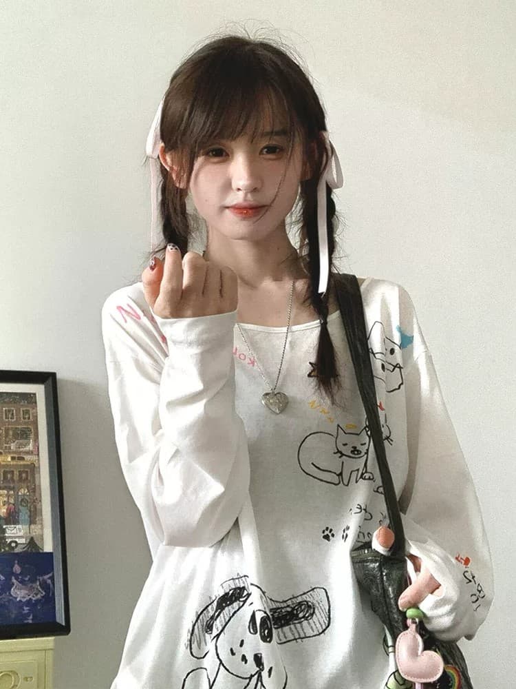 정가 경관 그림 원본 것 얇은 스타일 긴팔 티셔츠 여성 여름 루즈핏 자외선 차단 블라우스 맨위 상세 이미지 6
