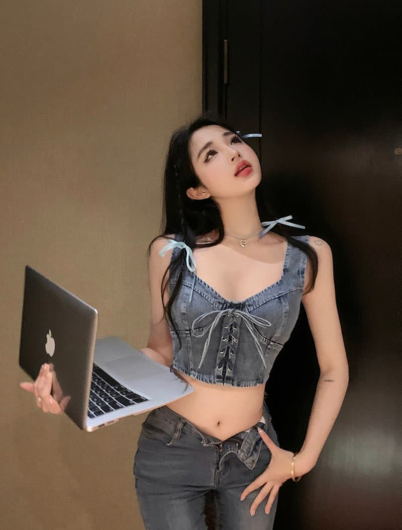 실사 정가 섹시함 핫걸 스트랩 패션 데님 조끼 상세 이미지 10