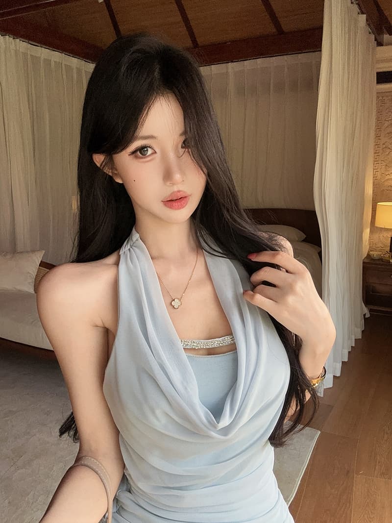 실사 정가 순수한 욕망 행침 목 흔들다 칼라 망사 핫픽스 타이트 타이트 스커트 드레스 상세 이미지 6