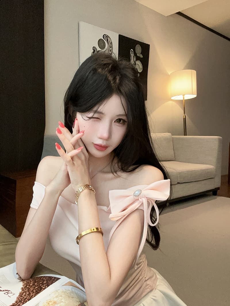 실사 한국 스타일 장난기 넘치는 나비 매듭 오프숄더 다용도 Feifei 소매 쇼트 스타일 티셔츠 상세 이미지 6