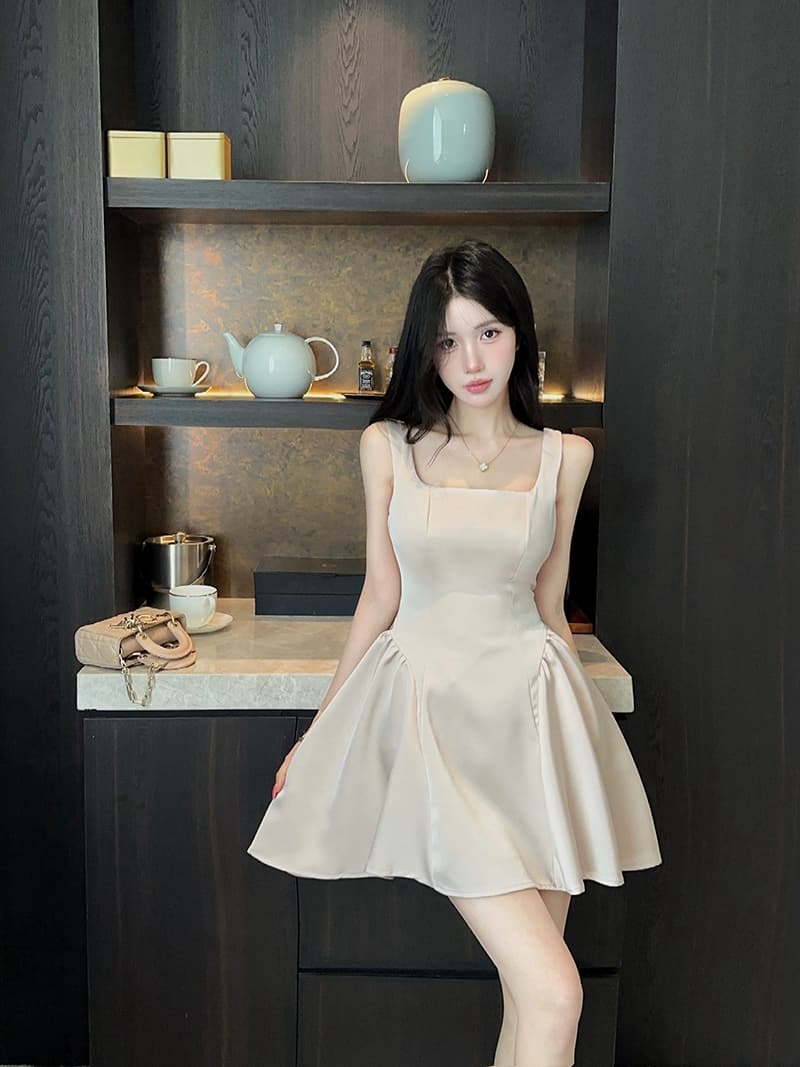 실사 정가 광장 칼라 슬립 새틴 여성 드레스 디자인 센스 허리 수축 슬림해 보이는 한 마디 미니 스커트 상세 이미지 7