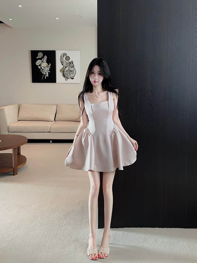 실사 정가 광장 칼라 슬립 새틴 여성 드레스 디자인 센스 허리 수축 슬림해 보이는 한 마디 미니 스커트 상세 이미지 9
