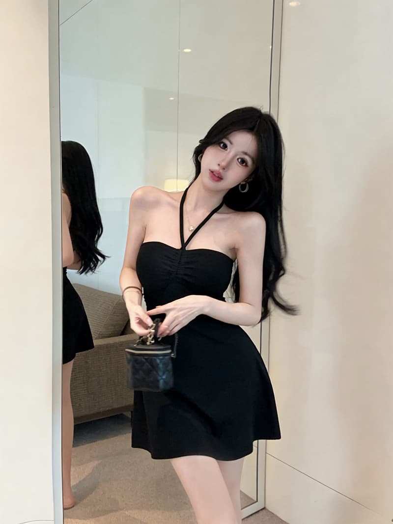 실사 정가 핫걸 섹시함 레이스업 행침 목 다양한 착용 법 몸매 가꾸기 벨트 가슴 패드 한 마디 점프 슈트 미니 스커트 상세 이미지 2