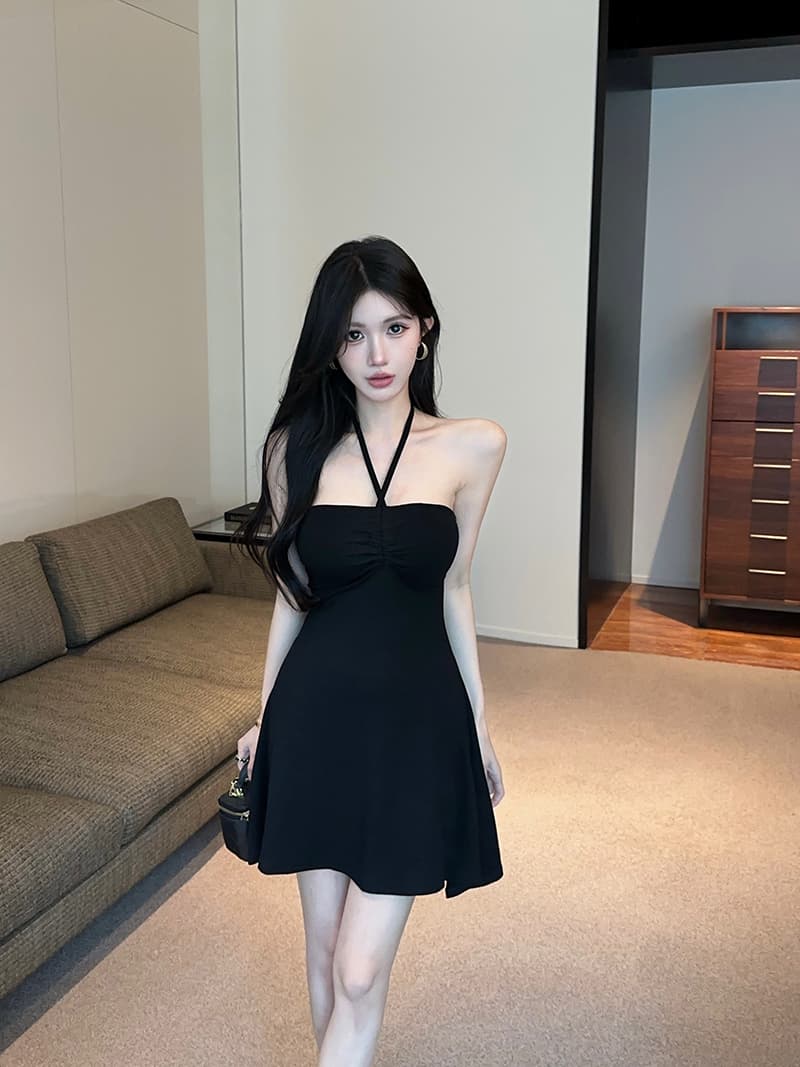 실사 정가 핫걸 섹시함 레이스업 행침 목 다양한 착용 법 몸매 가꾸기 벨트 가슴 패드 한 마디 점프 슈트 미니 스커트 상세 이미지 3