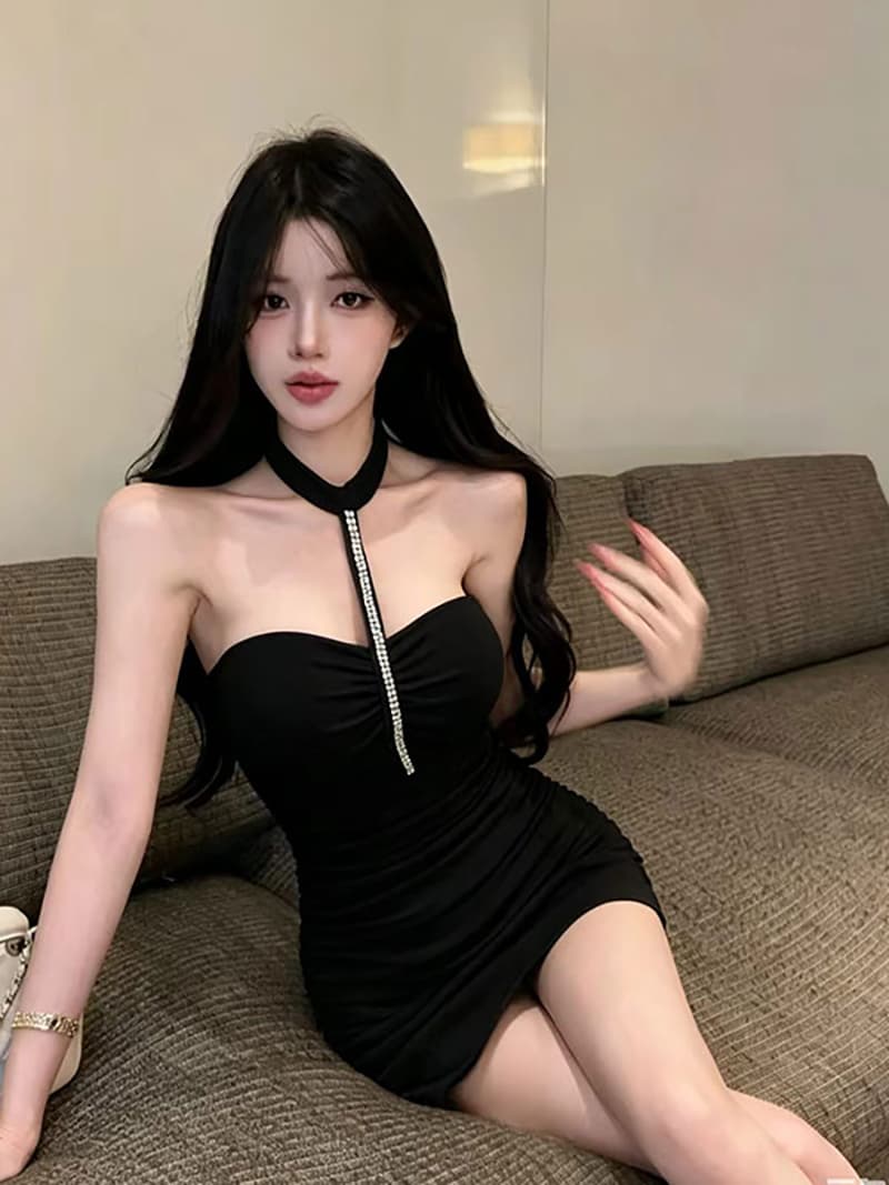 실사 정가 핫걸 섹시함 로얄 자매 바람 행침 목 수공 못 훈련 타이트 타이트 스커트 드레스 상세 이미지 3