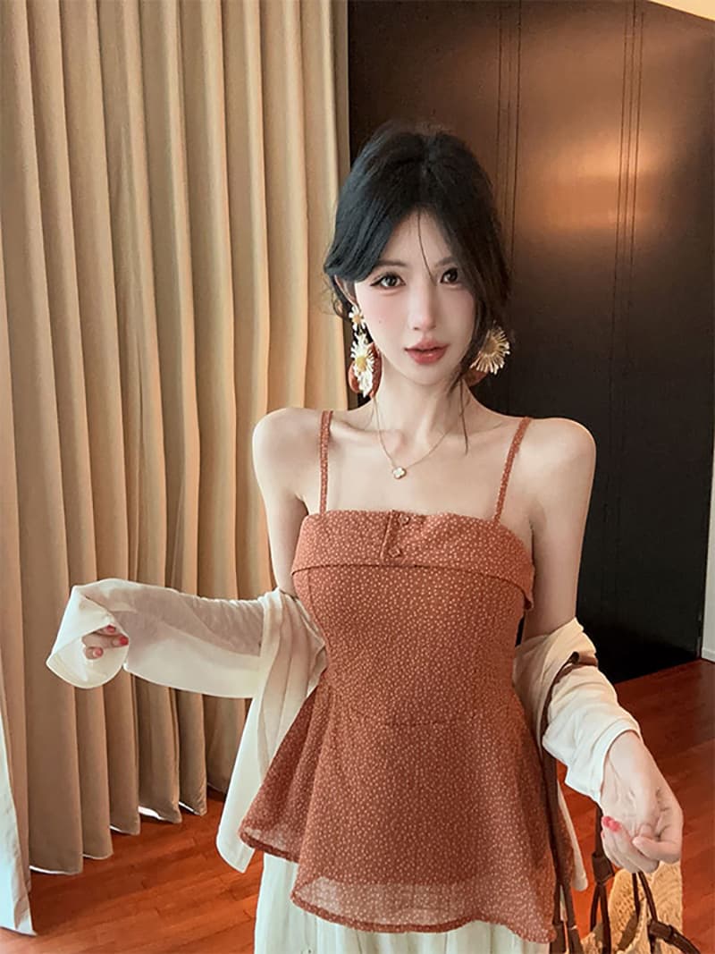 실사 정가 품격 도트 무늬 쉬폰 슬립 단색 태양 보호 셔츠 웨이브 포인트 서클 3종 세트 이미지 4