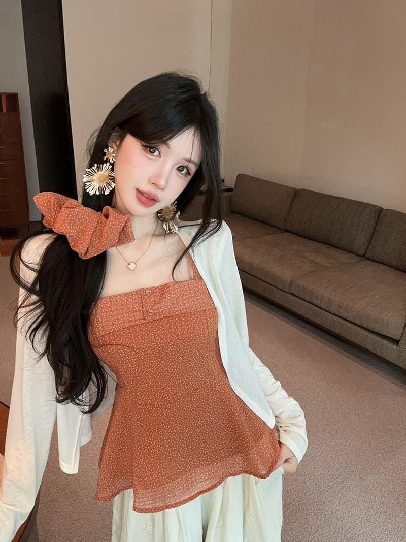 실사 정가 품격 도트 무늬 쉬폰 슬립 단색 태양 보호 셔츠 웨이브 포인트 서클 3종 세트 상세 이미지 8