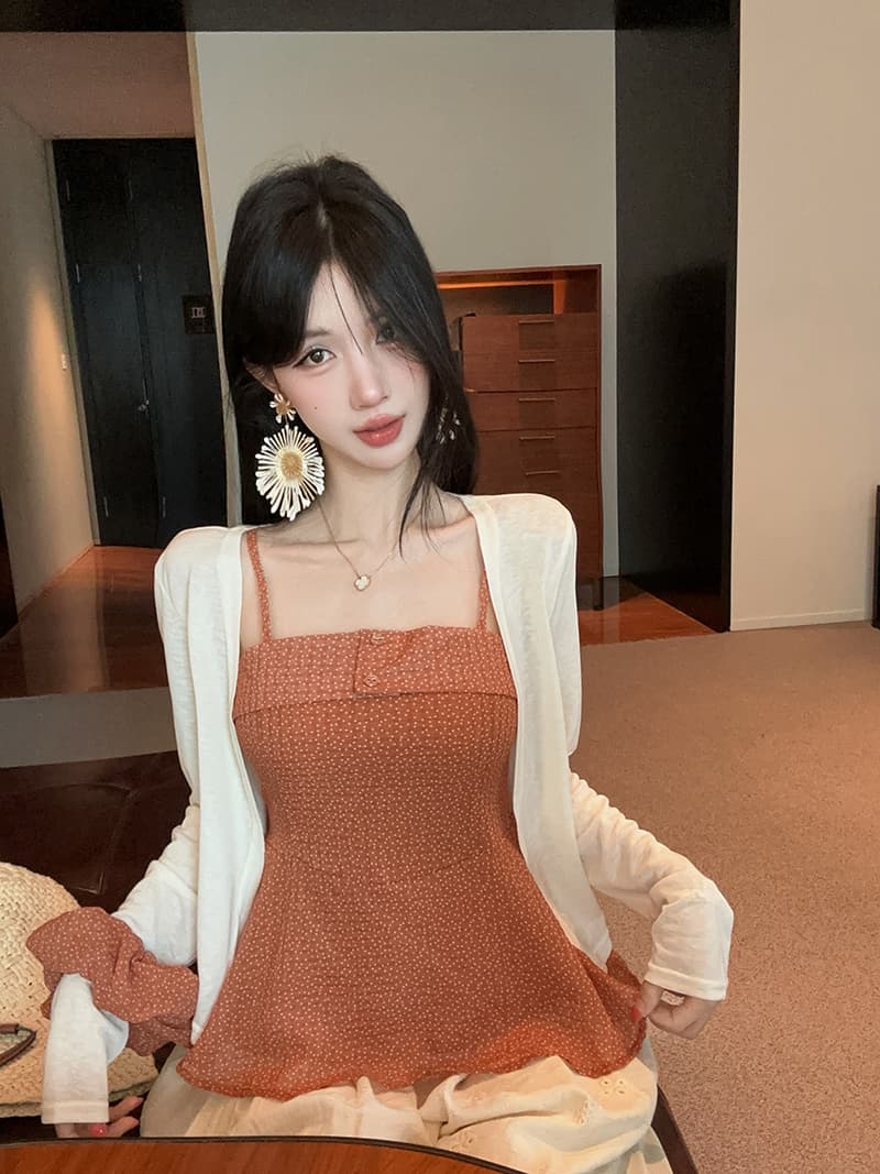 실사 정가 품격 도트 무늬 쉬폰 슬립 단색 태양 보호 셔츠 웨이브 포인트 서클 3종 세트 상세 이미지 9