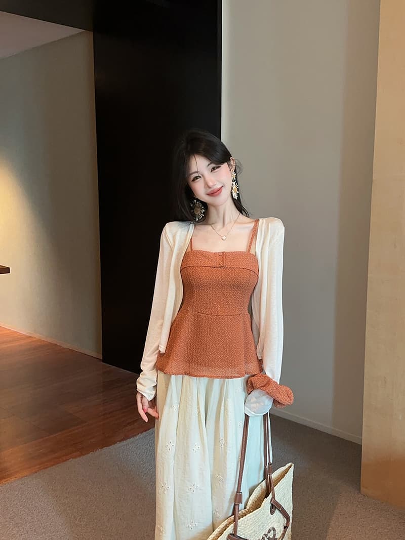 실사 정가 품격 도트 무늬 쉬폰 슬립 단색 태양 보호 셔츠 웨이브 포인트 서클 3종 세트 상세 이미지 10