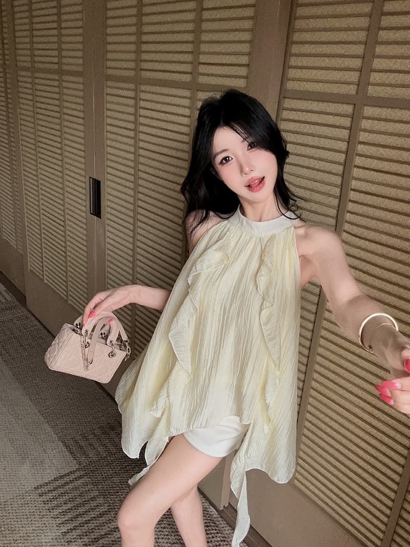 실사 정가 행침 목 민소매 쉬폰 여성 달콤함 고유 한 맨위 상세 이미지 1