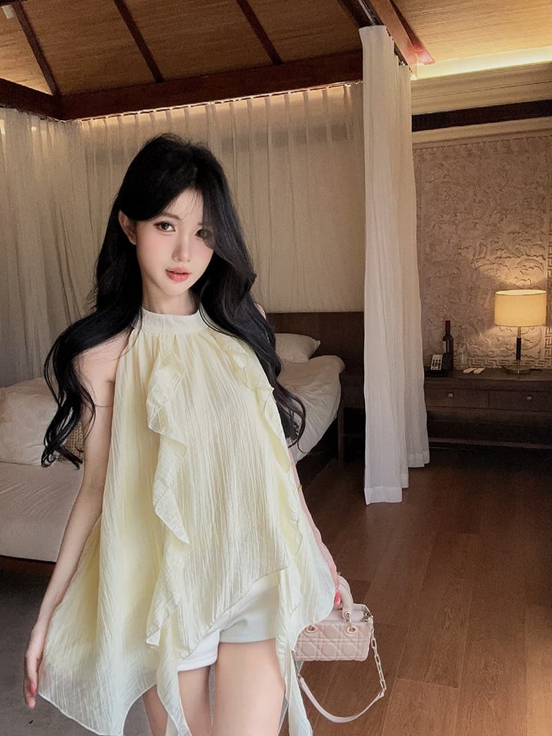 실사 정가 행침 목 민소매 쉬폰 여성 달콤함 고유 한 맨위 상세 이미지 4