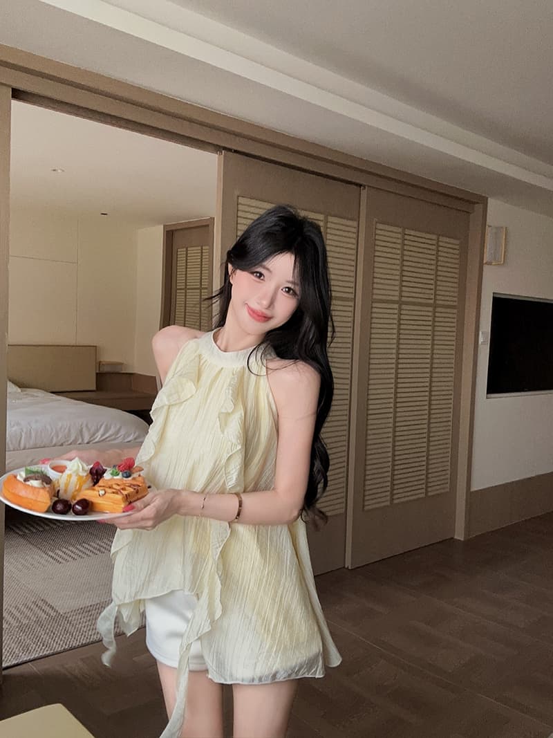 실사 정가 행침 목 민소매 쉬폰 여성 달콤함 고유 한 맨위 상세 이미지 5