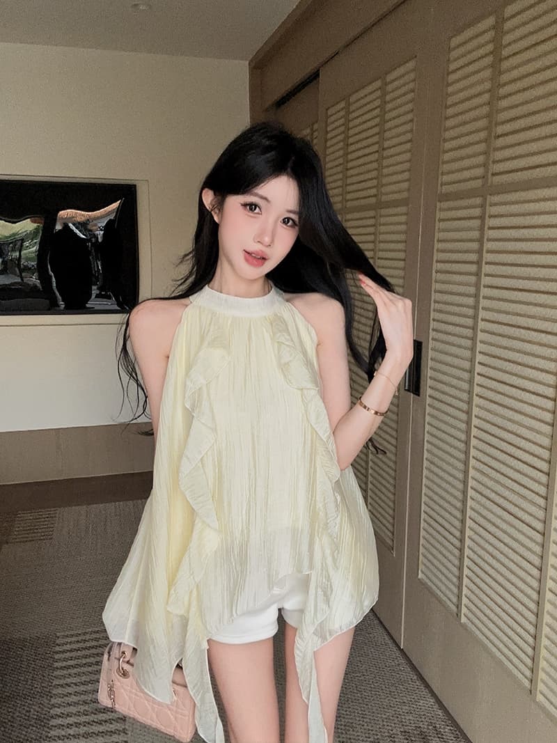 실사 정가 행침 목 민소매 쉬폰 여성 달콤함 고유 한 맨위 상세 이미지 6