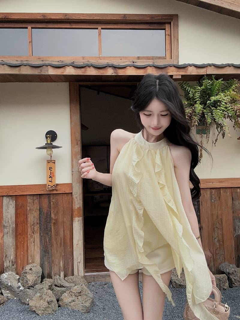 실사 정가 행침 목 민소매 쉬폰 여성 달콤함 고유 한 맨위 상세 이미지 9