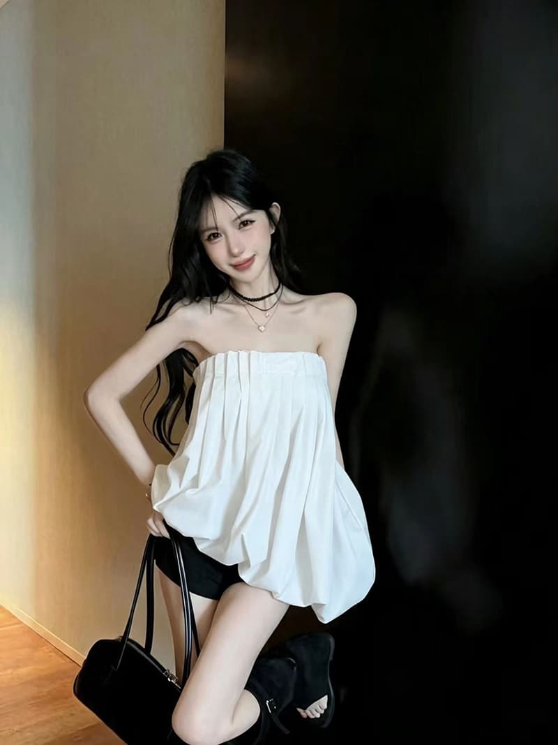 실사 정가 순수한 욕망 무거운 작업 분위기 센스 퍼프 튜브탑 셔츠 맨위 상세 이미지 19