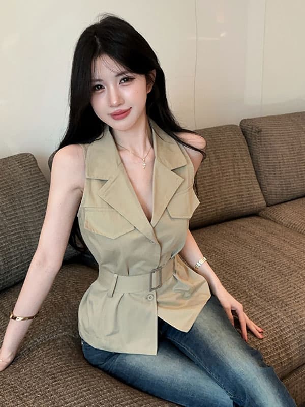 실사 정가 무거운 작업 디자인 센스 더블 가방 표지 poio 칼라 슬림해 보이는 조끼 셔츠 벨트