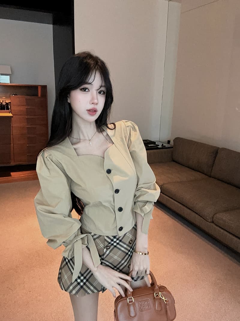 실사 정가 한 부서 거품 소매 셔츠 달콤한 매운맛 분위기 센스 7부 소매 품격 맨위 상세 이미지 3