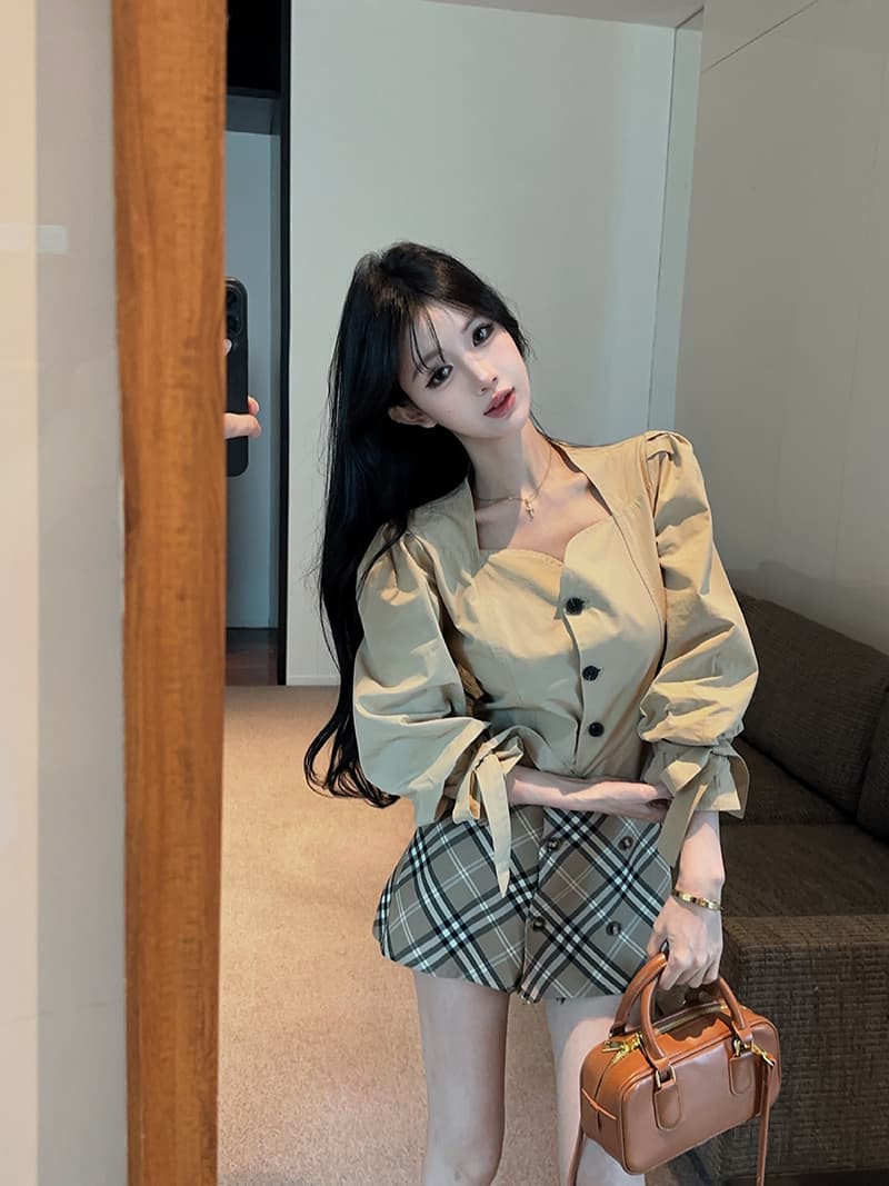실사 정가 한 부서 거품 소매 셔츠 달콤한 매운맛 분위기 센스 7부 소매 품격 맨위 상세 이미지 4