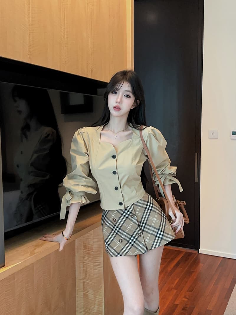 실사 정가 한 부서 거품 소매 셔츠 달콤한 매운맛 분위기 센스 7부 소매 품격 맨위 상세 이미지 8
