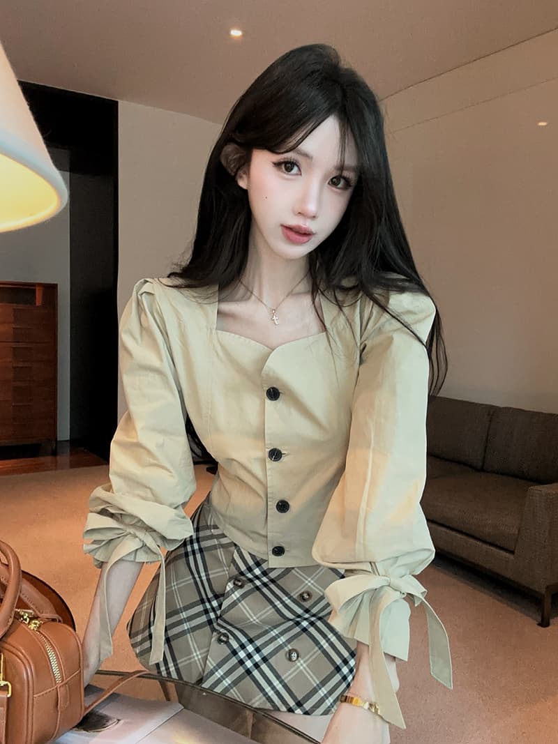 실사 정가 한 부서 거품 소매 셔츠 달콤한 매운맛 분위기 센스 7부 소매 품격 맨위 상세 이미지 9