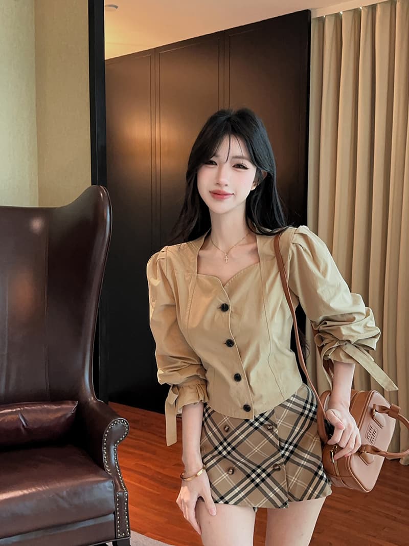 실사 정가 한 부서 거품 소매 셔츠 달콤한 매운맛 분위기 센스 7부 소매 품격 맨위 상세 이미지 10