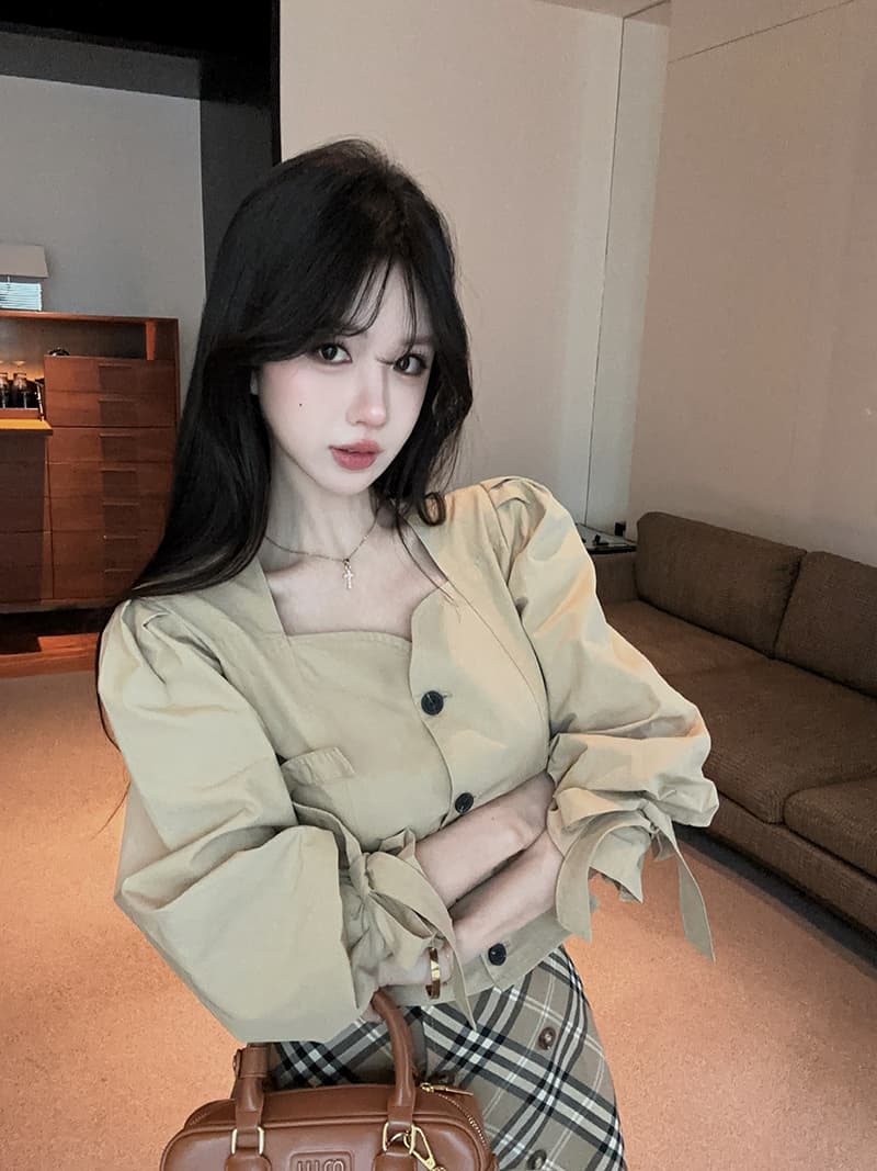 실사 정가 한 부서 거품 소매 셔츠 달콤한 매운맛 분위기 센스 7부 소매 품격 맨위 상세 이미지 11